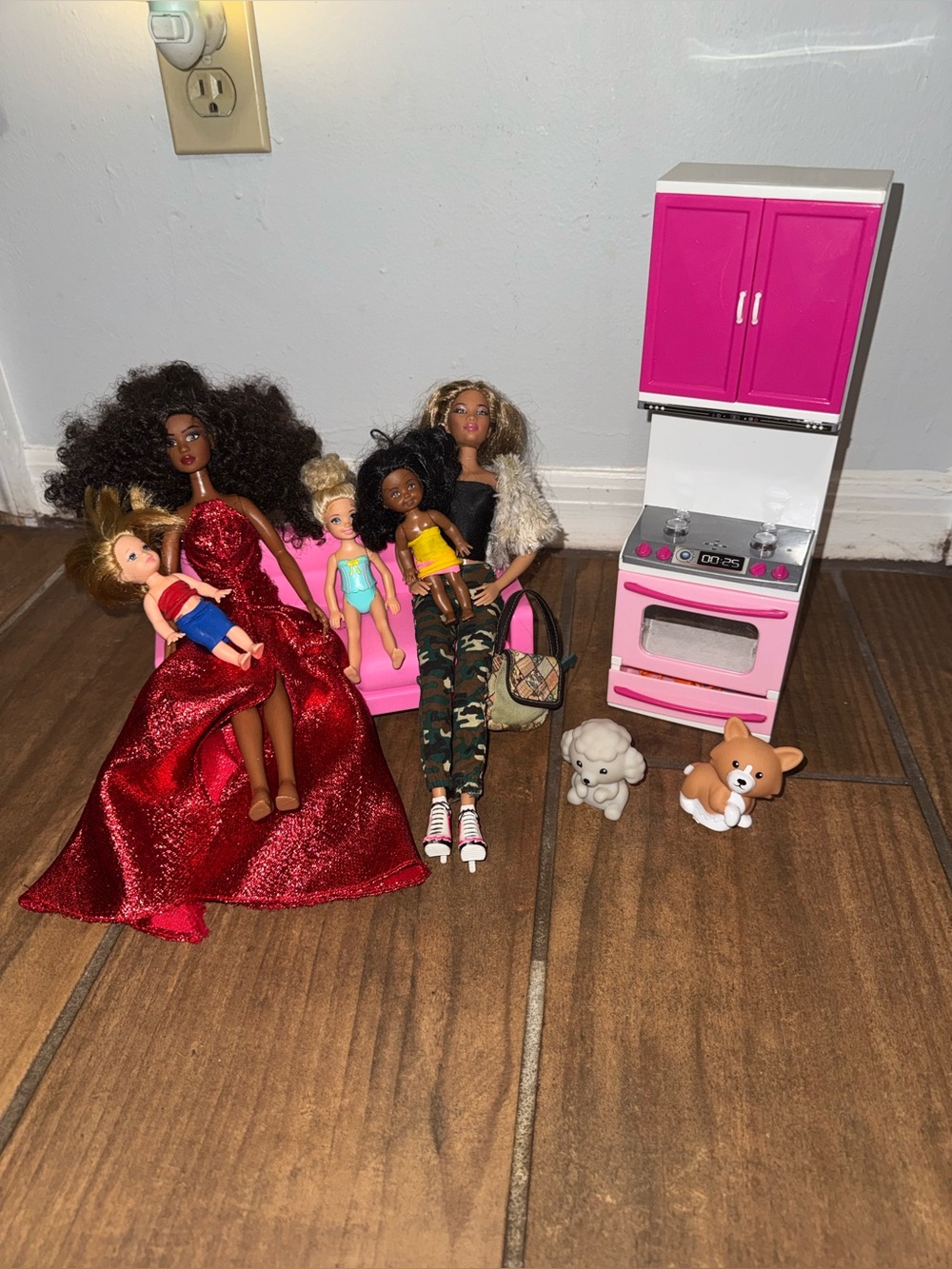 Barbie Dolls & Pink Kitchen Playset with Pets